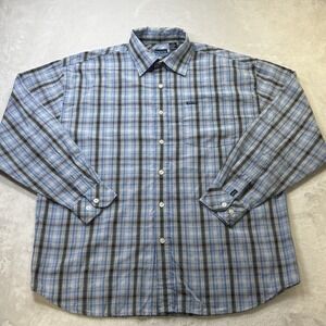 ENYCE Y2K Plaid Button Up Shirt Mens Medium Blue Hip Hop Streetwear